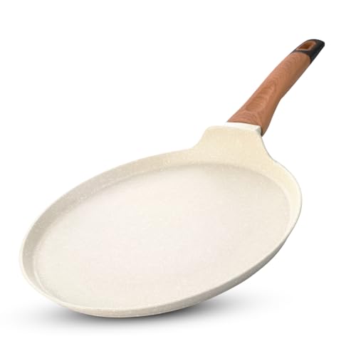Image of BERGNER Ivory Granite Non-Stick 28cm Dosa Tawa, 3-Layer Marble Healthy Coating, Large Tawa, Wooden Soft Touch Rivetless Handle, PFOA Free, Less Oil, Forged Aluminium - Induction and Gas Stove Ready