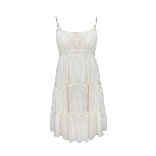 Summer lace Camisole Casual high Waisted Cake Dress for Teenage Girls Ivory