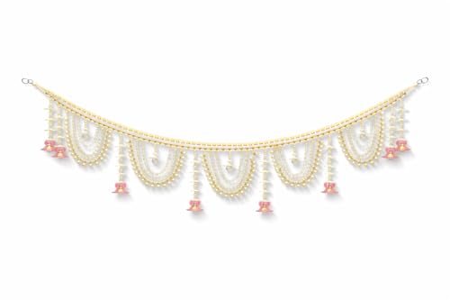 Image of Designer Pearl Beads Toran for Door | Pink Lotus Hanging Bandarwal | 3 Feet Length | Elegant Traditional Door & Pooja Decoration for Diwali, Wedding & Housewarming