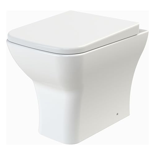 Balterley Square Back to Wall Toilet Pan & Soft Close Seat Rimless Back to Wall Toilet Unit Space Saving Toilets for Bathroom BTW Toilets for Bathrooms - 365mm x 500mm x 410mm (White)