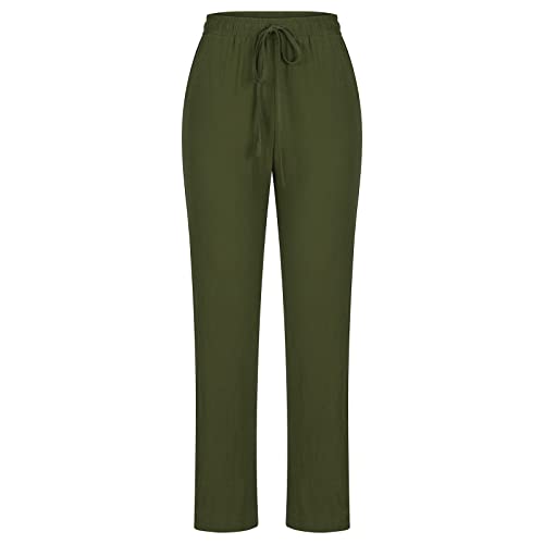 Women Capris For Summer Linen Pants Summer 2023 Casual Loose Drawstring Elastic High Waist Comfy Trousers Straight Leg Long Lounge Pant #TOP3