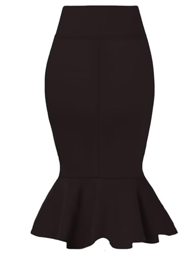 Image of HyBrid & Company Womens Premium Nylon Ponte Stretch Office Fishtail Pencil Skirt High Waist Made in The USA Below Knee