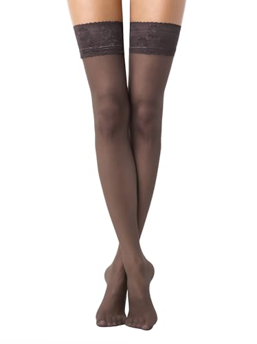Image of Conte Semi Opaque Thigh Highs Self-Supported Stockings Silicone Lace Top Stay Ups Class 40 Den