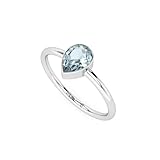 LUSTRE AND LIGHT Natural Aquamarine Pear Stackable Ring for Women in Sterling Silver, March Birthstone Jewelry Gifts for Her (US-6, Bezel-Set)