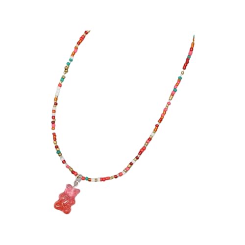 Collier Ours en Argent Sterling 925, Bijou Bohème en Perles de Riz Colorées pour Femme