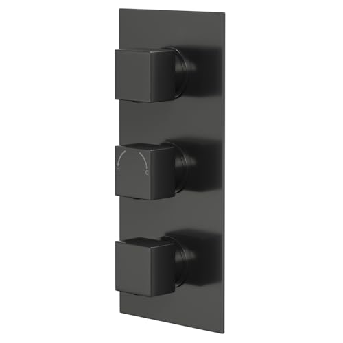 Wholesale Domestic Colore Square Gunmetal Grey Concealed Triple Thermostatic Shower Valve with Diverter - 3 Outlets