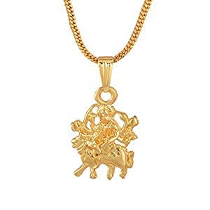 Jangra Gold Plated Classic Design Godess Maa Durga Sherawali MATA Rani God Religious Chain Pendant Locket Necklace Spiritual Jewellery for Men/Women