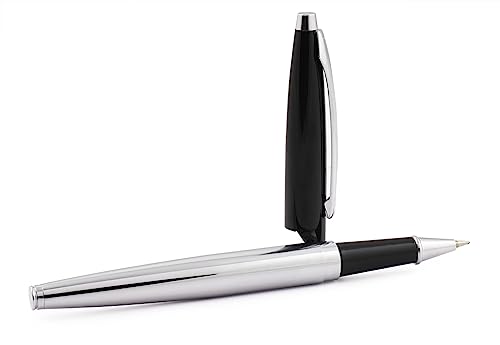 Image of amazon basics Ballpoint Pen with Case for Office and Gifting (Black and Silver Body, Blue Ink)