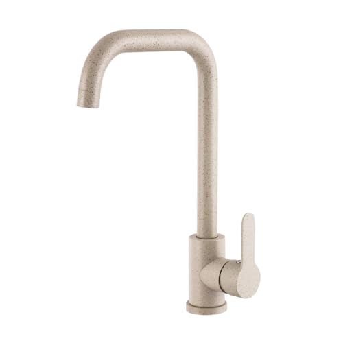Faizee Möbel | STEEL Küchenarmatur 360° drehbar | Hoher Wasserhahn für Spüle & Küche | Einhebelmischer Armatur stehend | Hochdruck Mischbatterie mit Edelstahl-Design (Beige)