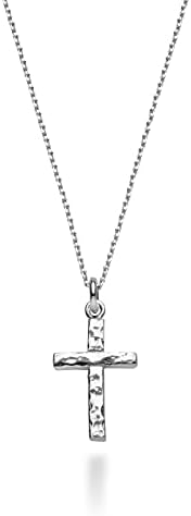 Miabella 925 Sterling Silver or 18Kt Yellow Gold Over Silver Italian Hammered Cross Pendant Necklace 18 Inch Chain Made in Italy (sterling-silver)
