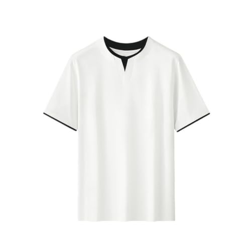 T-shirt col en V homme coupe ample en maille synthétique fluide décontractée