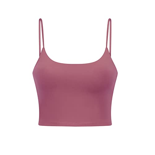 Nesyd Women Padded Sports Bra Longline Workout Yoga Fitness Gym Running Crop Tank Top Camisole Bra (Large, Rose Red) #TOP3