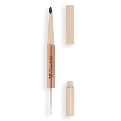 Revolution, Fluffy Brow Filter Duo, 2-in-1 Eyebrow Pencil & Gel, Enhances & Shapes Brows, Vegan & Cruelty Free, Dark Brown, 1 piece
