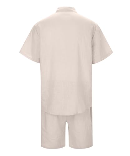 SHEKINI Men's Cotton 2 Piece Pajama Set Short Sleeve Button Down Shirt & Lightweight Shorts for Summer Beach Casual Outfits3