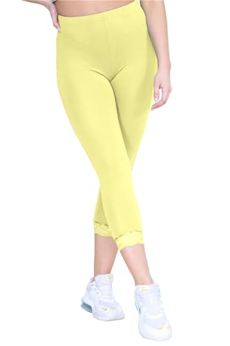 Pantalones capri 3/4 con encaje recortar Janisramone de llanura suave elástico mujer 1