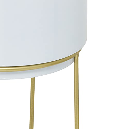 Kimisty Set Of 3 Mid Century White Large Planters With Gold Metal Stand, Standing Metal Pot For Fig Tree, Snake Plant & Palm, Tall Floor Tree Planter, Modern Decoration For Living Room, Indoor Decor #TOP1