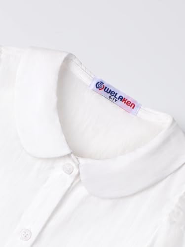 Image of Girls Button Down Blouse with Peter Pan Collar - Classic Short-Sleeve Kids Shirt Top