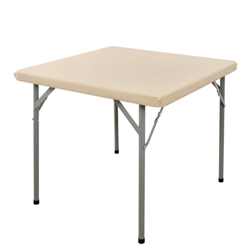 Nacuci Square Elastic Fitted Tablecloth, Windproof Polyester Table Cover, Scratch Resistant and Washable Table Cloth for Folding Tables, Picnic, Camping, Party (Beige, 34"x34") by Nacuci - Used condition - US$9.74