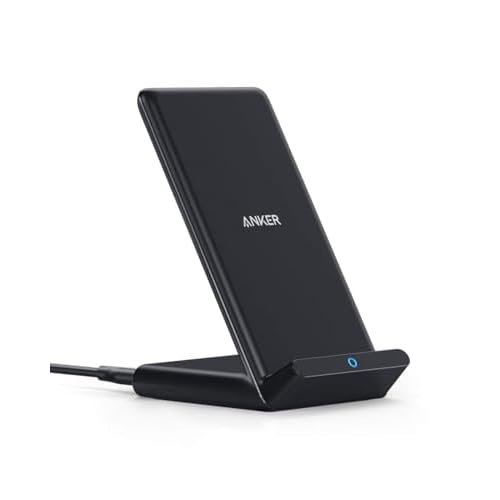 Anker Wireless Charger, PowerWave Stand, Qi-Certified for iPhone 15/14/13/12 Series, SE, 11, 11 Pro, 11 Pro Max, XR, Xs Max, 10W Fast-Charging Galaxy S20 S10 S9 S8, Note 10 (No AC Adapter) B