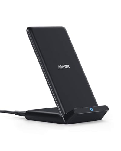Anker 313 Wireless Charger (Stand) Qi-Certified for iPhone 15/14 / 13/12 / 11 / X / 8 10W Max for Galaxy S23 / S22 / S21 Micro-USB (9V / 2A Adapter Required Not Included)