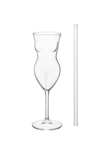 Image of Beauty Lady Women Goblet Wine Glass with Straw | Body Shaped Cocktail Glass for Whiskey, Wine, Beer, Juice | Creative Party Cup for Bachelorette, Girls' Night & Home Bar