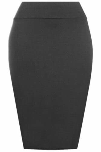 Fairy Trendz Women's Charcoal Knee Length High Waist Pencil Skirt Stretch Bodycon Midi Skirt