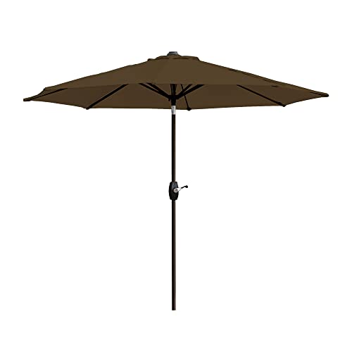 WestinTrends Paolo 9 Ft Outdoor Patio Umbrella, Patio Shade Market Table Umbrella with Push Button Tilt and Easy Open Crank, Coffee