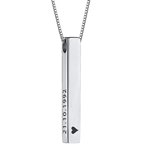 Personalized Sterling Silver Necklace Pendant, 4 Sided Vertical 3D Bar Necklace Pendant, Custom Text, Gift for Women, Mom, Wife