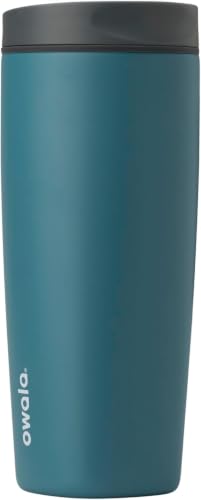 Image of Owala SmoothSip Slider Insulated Stainless Steel Coffee Tumbler,Reusable Iced Coffee Cup,Hot-Coffee Travel Mug,BPA Free 20 oz,Grey /Blue (High Dive),(Pack of 8)