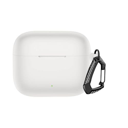 Image of Anvique Silicone Protective Case Cover for Oppo Enco Buds 3 Pro, Earbuds Accessories (White with Premium Carabiner)
