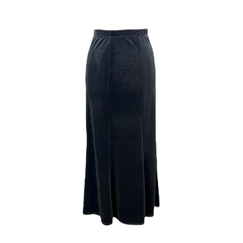 Jupe longue en velours extensible pour femme en noir élégant taille haute