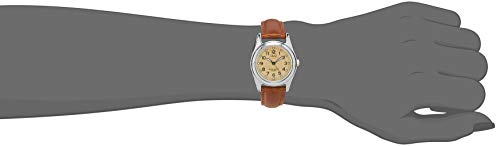 Image of Q&Q H045-303 Women Watch, Analog, Solar, Waterproof, Brown Leather Strap, Biege Dial, Braun, Quartz, Vintage