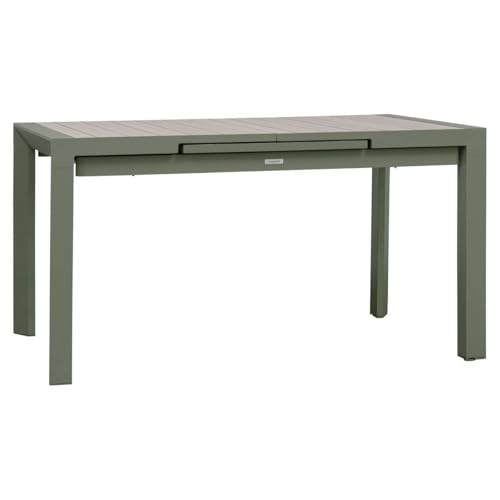 Hespéride - Table de Jardin Extensible Evasion Vert Laurier - 8 Places - Aluminium Antirouille Aluminium Effet Bois - Meuble d'Extérieur Rallonge