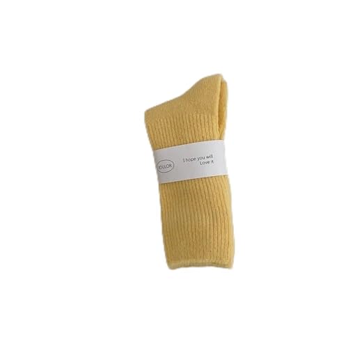 YETONADO Kawaii Carino Tinta Unita Cashmere Calze Termiche Sox Calze di Lana Inverno Spessa Calda Calze Lunghe, Giallo, EUR 35-39