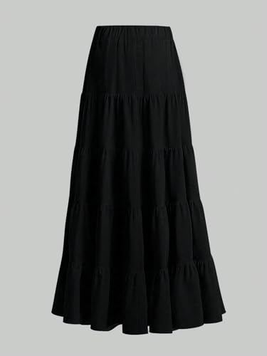 Women's 2025 Summer Casual Long Skirts Solid Color A-Line Skirt3