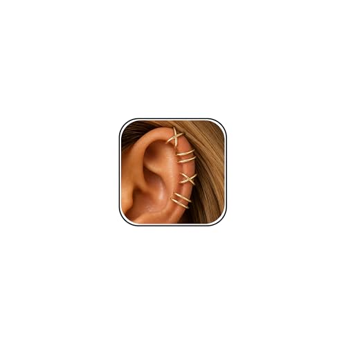 YANCHUN 4Pcs Ear Cuffs Non Piercing 14K Gold Plated Ear Cuff Earrings for Women Trendy Clip on Cartilage Earring Stacks Non Pierced Adjustable Fake Earrings Set Jewelry
