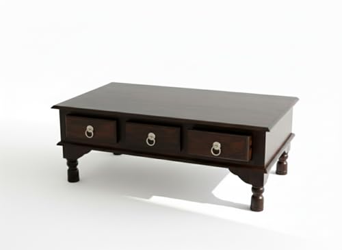 Image of Sheeshsam Wooden Center Coffee Table with Drawers - Solid Wooden Coffee Table for Living Room - Tea Table Teapoy Center Piece for Home Sofa Center Table for Living Room (Walnut, Ryan)