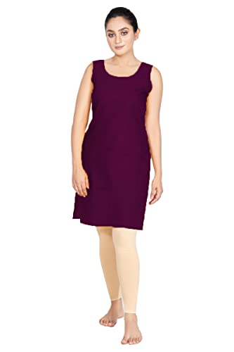 Image of Women's Cotton Long Camisole for Kurti /Suit Slip /Long Inner /Samij for Women Sameej /Knee Length Inner Wear /Sameez /Kurti Slip /Round Neck /Invisible