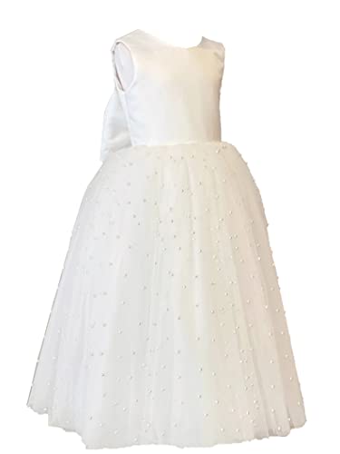 Flower Girls Lace Pearl Ball Gowns with Bow-Knot First Communion Dresses Floor Length Dress for Wedding4