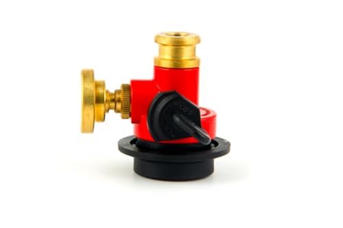 Image of Skewed Gas Safety Device with Auto Cut-Off | Gas Leakage Detector for LPG Cylinder | Automatic Gas Regulator Safety Valve for Home Kitchen (Red)