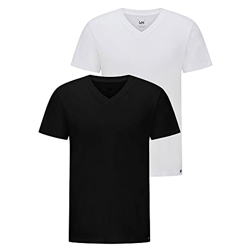 T-Shirts V Neck Lee Homme lot de 2 en coton basique blanc confort quotidien