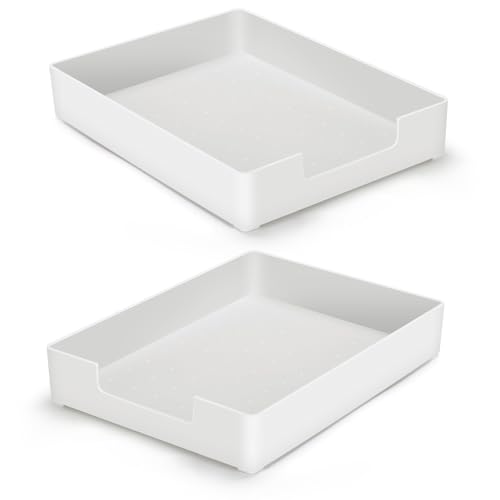 AZFUNN Letter-Size Tray Desk Letter Tray Paper Tray, Sturdy Heavy-Duty Plastic Printer Paper Tray, Single-Tier Stackable File Storage Organizer for Office Home (2, White)