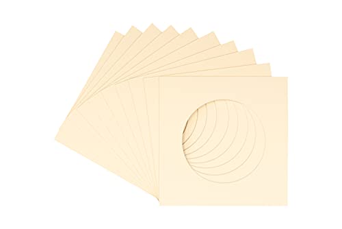 CountryArtHouse Cream Acid Free 14x14 Circle Picture Frame Mat with White Core Bevel Cut for 10x10 Pictures - Fits 14x14 Frame - Pack of 10 Matboard Show Kits with Acid Free Backings & Clear Bags
