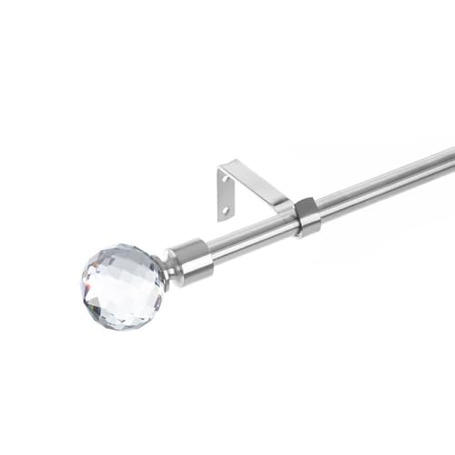 LOLAhome   Set de Barra de Cortina Extensible de 160 300 cm en Metal Plateado con terminales de Diamante. Ideal para Colgar visillos con Estilo en Pared o Techo. Versátil y Muy Resistente.