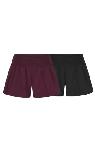 Yogalicious Girls Shorts Crossover Waistband Hybrid FlowyTennis Kids Short 2PK - Wine Voyage/Black - XL