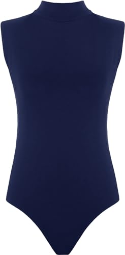 Justaucorps femme col montant sans manches bleu marine grande taille pour sport