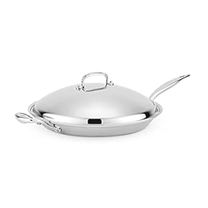 Heritage Steel 13.5″ French Skillet with Lid – Titanium Strengthened 316Ti Stainless Steel with 5-Ply Construction – Induction-Ready and Fully Clad, Made in USA