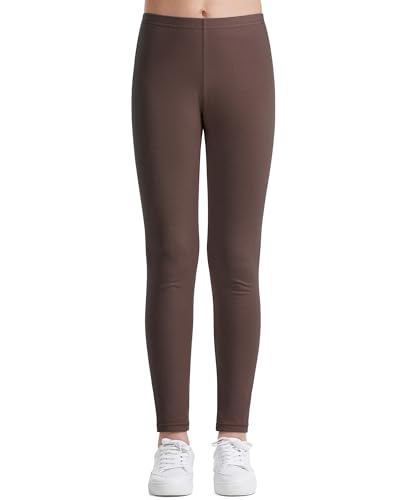 Auranso Leggings deportivos para niña, algodón, pantalones largos opacos, marrón, 152-158