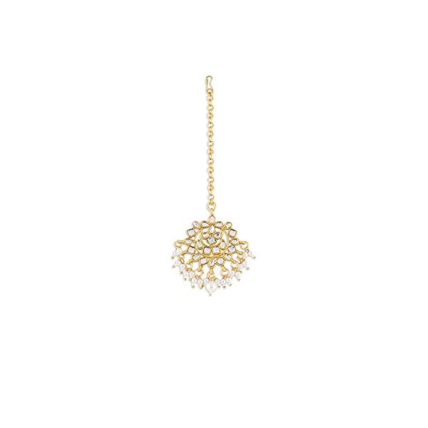 ZAVERI PEARLS Gold Tone Kundan Long Necklace Earring Maangtikka & Ring Set For Women-ZPFK10780 - Image 8