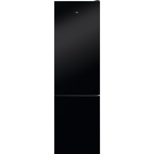 AEG RCB736E7MK Frigorífico Combi, 201 cm, Puerta Plana de Cristal, Cooling 360°, Twintech MultiFlow, Display LED Interior, Cajón ExtraChill, Tirador Integrado, Luces LED, Negro, Clase E